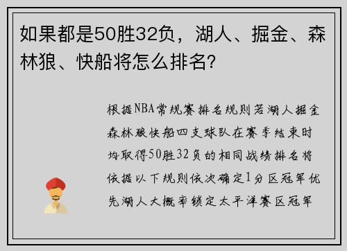 如果都是50胜32负，湖人、掘金、森林狼、快船将怎么排名？